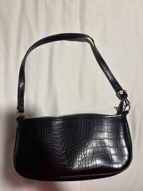 Black Croc-Embossed Shoulder Bag